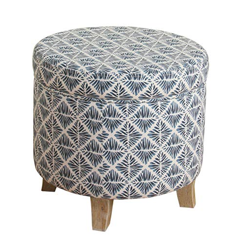 Homepop Home Decor | Upholstered Round Storage Ottoman | Ottoman with Storage for Living Room & Bedroom with Flared Legs, Navy Blue Geometric Pattern Large - color: Blue