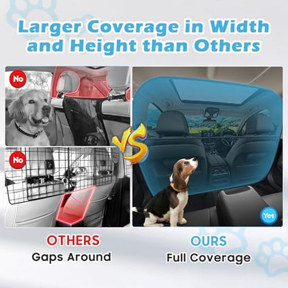 Dog Car Barrier Behind Front Seat, 61.4" Wide Car Pet Barrier One-Piece Design, Dog Car Divider Back Seat Barrier for Full-Sized SUV, Large Car and Pickup