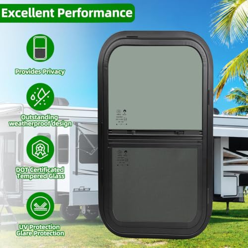 Cargo Trailer Windows,RV Windows for Camper Cargo Trailer Van Truck SUV,12" W x 22" H Vertical Sliding Window Replacement with Trim Ring,Fit 15/16" or 1-3/8" Thick Wall,Allow Error 1/16”,DOT Approved - size: 12"W x 22"H