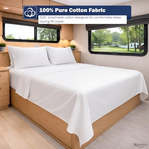 KRISHNA Full Size 4 Piece Egyptian Cotton Sheet Set, Luxury Hotel Quality White Stripe Bed Sheets, Soft Breathable Cooling Bedding, 6-10 Inch Deep Pocket Fitted Sheet - color: White Stripe, size: Full : 54" x 75"