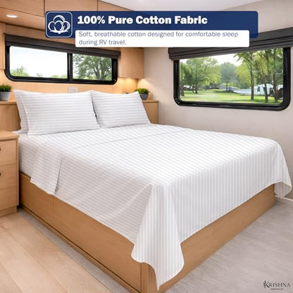 KRISHNA Full Size 4 Piece Egyptian Cotton Sheet Set, Luxury Hotel Quality White Stripe Bed Sheets, Soft Breathable Cooling Bedding, 6-10 Inch Deep Pocket Fitted Sheet - color: White Stripe, size: Full : 54" x 75"