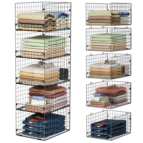 5-Tier Stackable Closet Storage Baskets, Closet Organizers and Storage Shelves, Foldable & Stackable Clothes Storage Bins for Closet System, Closet Shelf Organizer for Home,Black(Patent No. 30022416) - color: Black, size: 5-Tier