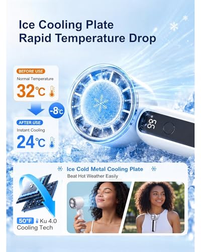Portable Handheld Fan with Ice Cooling, 3 Speed Dual Turbo Fan, 3000mAh Rechargeable Battery, LED Digital Display, Personal Cooling Fan for Travel Commute Office Outdoor(F23) - color: F23