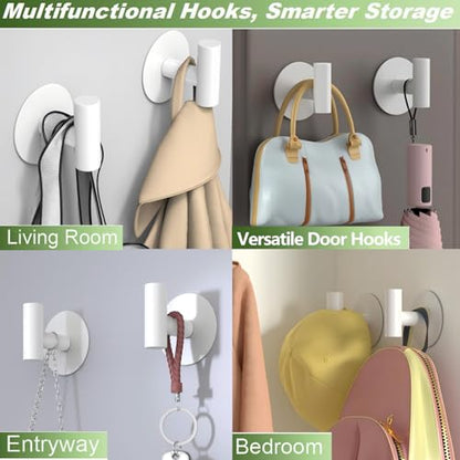 Heavy Duty Towel Hooks, Stainless Steel White Adhesive Hooks for Coat, Bags, Towels, Robes, Hats, Aprons – No Drill Bathroom, Kitchen, Hotel Wall Hooks (4 Pack) - color: White, size: Adhesive "T" Shape- 4 Pack