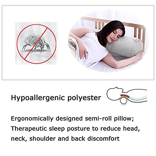 16x6 Inch Round Neck Pillow with Washable Cotton Cover Pillow Provides Best Support for Sleeping .（Grey） - color: Grey