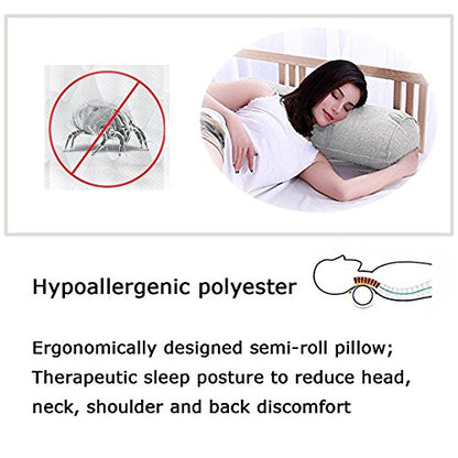 16x6 Inch Round Neck Pillow with Washable Cotton Cover Pillow Provides Best Support for Sleeping .（Grey） - color: Grey