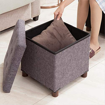 15 Inch Storage Ottoman with Wooden Legs - Cube Foot Rest Stool, Square Footstool, Comfortable Seat with Lid, Foldable Fabric Ottoman, Space-Saving Grey - color: Squ Grey