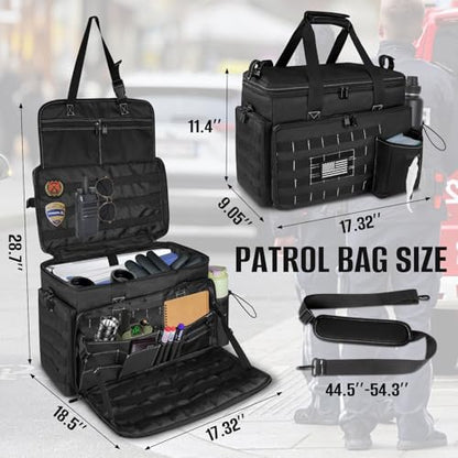 LIWSHWZ Patrol Bag Law Enforcement,Police Gear Bag for Car Front Seat Organizer with 15.6” Laptop Layer and Cup Holders,Multiple Compartments Police Duty Bags Fit Vehicle Passenger Seat - size: 17.32" L x 9.05" W x 11.4" H