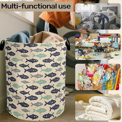 Cute Japanese-Style Fish Foldable Laundry Hamper - Waterproof Fabric Storage Basket with Handles, Clothes Hampers for Laundry,Bedroom,Dorm - color: Cute Japanese-Style Fish