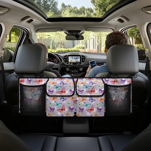 Colorful Butterfly Car Trunk Organizer Hanging Multipurpose Auto Backseat Storage Bag Universal Automotive Interior Accessories with 4 Pockets 3 Adjustable Straps - color: Colorful Butterfly