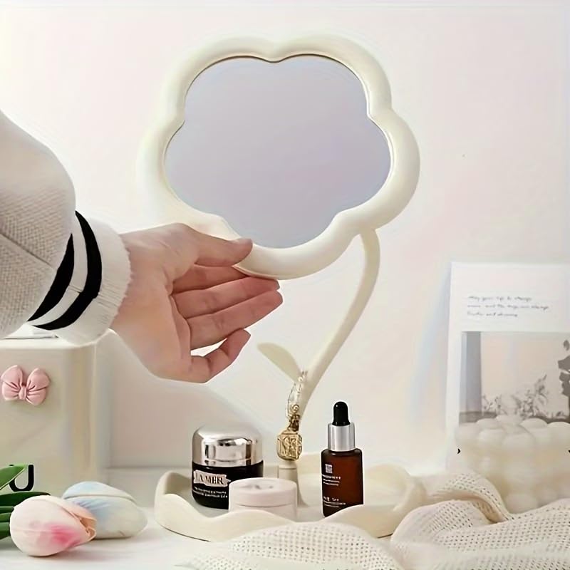 1pc Boxed Trumpet Flower-Shaped Cosmetic Mirror with high-Definition Glass and Adjustable Bracket-Very Suitable for Dressing Table-Flower-Shaped Design, Room Decoration for Beauty Lovers