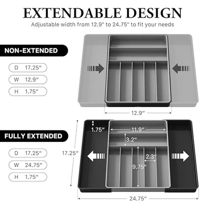 Simple Houseware Expandable Kitchen Drawer Flatware Organizer, Black/Gray - color: Black/Gray