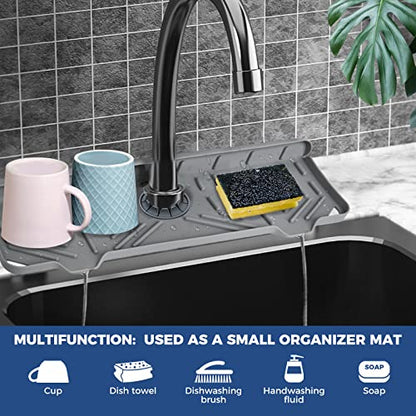 BFONS Silicone Faucet Handle Drip Catcher Drying Tray Mat Dish Soap Sponge Holder Accessories Gadgets for Kitchen Counter Bathroom Kitchen Sink Splash Guard -Grey - size: Grey(1Pack): 14.25"x5.35"