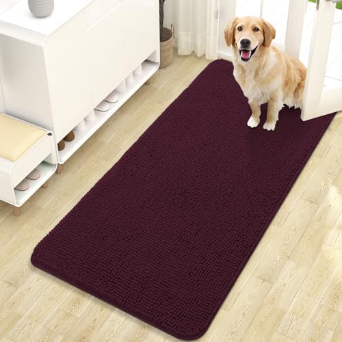 OLANLY Dog Door Mat for Muddy Paws 47x24, Absorbs Moisture and Dirt, Absorbent Non-Slip Washable Doormat, Quick Dry Chenille Mud Mat for Dogs, Entry Indoor Entryway Carpet for Inside Floor, Russet - color: Russet, size: 47" X 24"