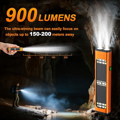 Solar/Rechargeable Flat Flashlights, 900 Lumens EDC Tactical Flashlight, Multi Function LED Small Flashlight, 7 Modes IP65 Waterproof for Home, Camping,and Emergency Use (Orange) - color: Orange