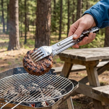 3-in-1 Camping Utensil Set with Spoon, Fork, Stainless Steel Utensil Set,combining a spoon and fork into portable cooking tongs.Lightweight suitable for campers, hikers, and explorers (1PK) - size: 1PK