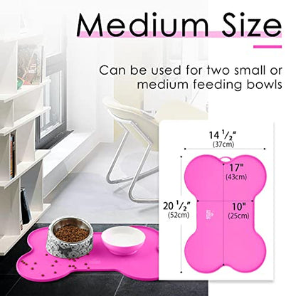 Super Design Dog Food Mat Dog Bowl Mat for Food and Water Silicone Non Spill Cat Feeding Mat Puppy Placemat Waterproof - 20.5" x 14.5", Rose - color: Rose
