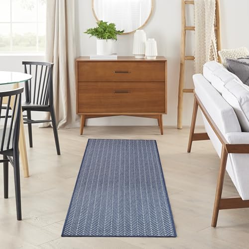 Nourison Home Horizon Indoor/Outdoor Navy 2'2" x 8' Area Rug - Easy Clean, Non Shedding, Bed Room, Living Room, Dining Room, Kitchen (8' Runner) - color: Navy, size: 2'2" x 8' (Runner)