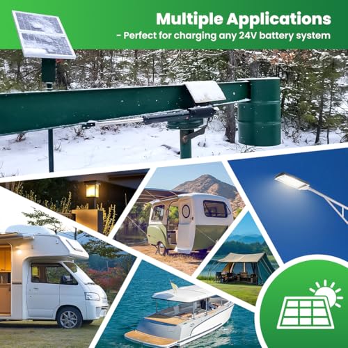 TOPENS TSQ20W Solar Panel 20-Watt 24V Monocrystalline Solar Panel Kit, for Gate Opener, Boat, Yacht, RV, Caravan, Golf Car, Street Lamp, Garden Light and Farm Equipment