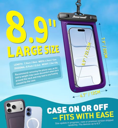 Hiearcool Waterproof Phone Pouch 2 Pack, IPX8 Dry Bag with Lanyard, Touch Screen Compatible for iPhone 17/16/15/14/13 Pro Max, Beach Swimming Cruise Travel-Black & Deep Purple - color: Black&Deep Purple