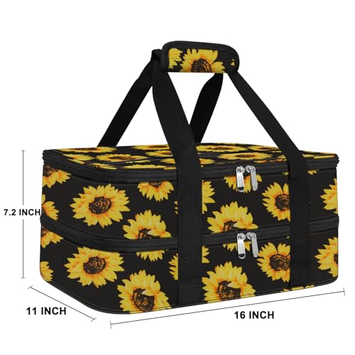 esouler Double Insulated Casserole Carrier Bag Hot & Cold Food Carrier Bag Lasagna Holder Lunch Bag for Picnics, Parties, Travel, Fits 9 x 13 Inches Casserole Dish-Sunflower - color: Sunflower, size: 16x10x7.2 in