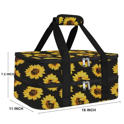 esouler Double Insulated Casserole Carrier Bag Hot & Cold Food Carrier Bag Lasagna Holder Lunch Bag for Picnics, Parties, Travel, Fits 9 x 13 Inches Casserole Dish-Sunflower - color: Sunflower, size: 16x10x7.2 in