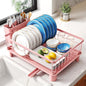 SNTD Dish Drying Rack - Small Dish Rack for Kitchen Counter, Stainless Steel Dish Drainer with Utensil Holder and Drainboard, 11" W x 15" L (Pink) - color: Pink, size: 11" W x 15" L