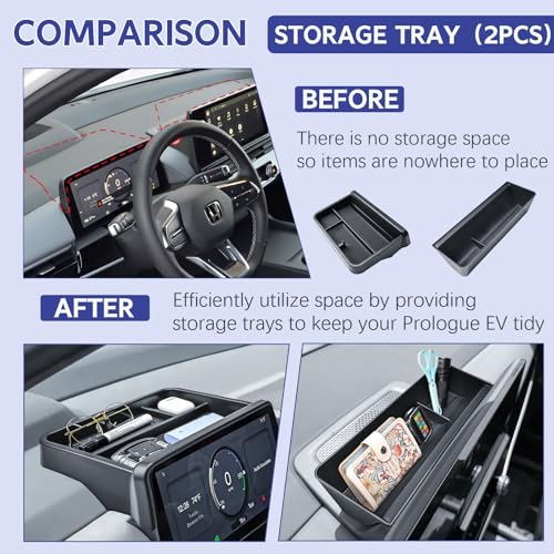 RUNROAD Dashboard Storage Organizer Tray Compatible with 2024 2025 2026 Honda Prologue EV Accessories, Dash Board Insert Compartment Tray For Prologue EV Behind Screen Dash Container Holder (2PCS)