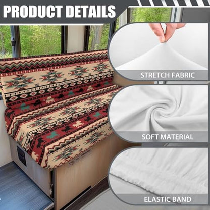 NDISTIN Red Aztec Western Horse 2Pcs Camper Couch Cushion Covers Dinette Rv Seat Covers Dinette Booth Cushions Stretchable Rv Seat Covers Dinette Booth Cushions for RV Camper Sofa - color: Red Aztec Western Horse\