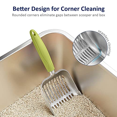 WePet Cat Litter Scoop, Aluminum Alloy Sifter, Kitty Metal Scooper, Deep Shovel, Long Handle, Poop Sifting, Kitten Pooper Lifter, Durable, Heavy Duty, for Litter Box - color: FLAT Aluminum \ #03 Green Handle, size: Small