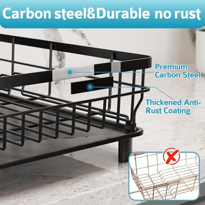 Dish Drying Rack - Space Saving Dish Rack - Dish Racks for Kitchen Counter with Drainboard,Rustproof Dish Drainer with Removable Utensil Holder,Black - color: 1 Tier-black