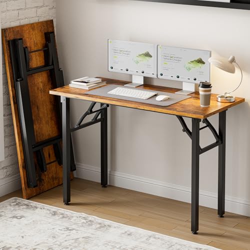 Frylr Small Folding Computer Desk – Portable 43.3 Inch Foldable Laptop Table, Collapsible and Compact for Easy and Fast Setup, Lightweight for Small Spaces, Home Craft and Study Use, Rustic Brown - color: Rustic Brown, size: 43.3 x 19.7 Inch, style: NO Po