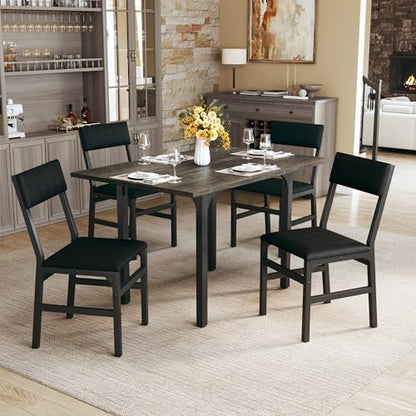 HUAHUU Dining Table Set for 4, Extendable Kitchen Table Cushion Chairs Set of 4, Rectangle Dining Table with Metal Frame & MDF Board, Folding for Small Apartment Saving Space, Gray - color: Grey