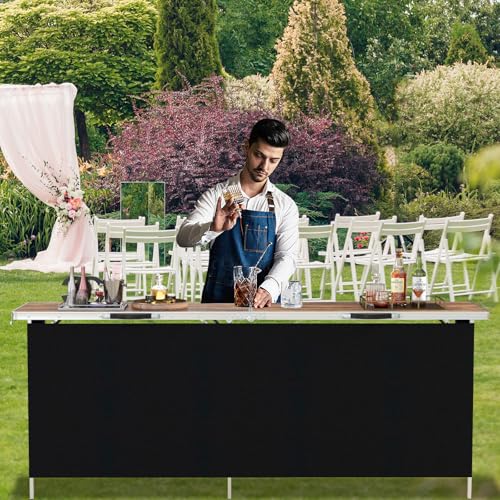 COSTWAY 81" Folding Picnic Table, Portable Bar Table with Carry Bag, Lightweight Aluminum Food Prep Station with 2 Shelves, Quick Set-up, BBQ, Party, Backyard, Brown - color: Brown, size: 81"W x 32.5"H