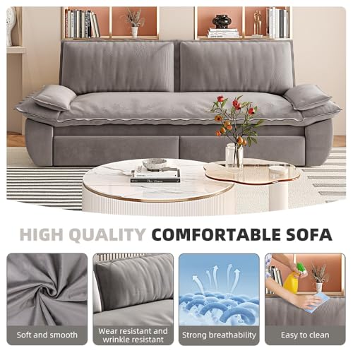 KEIKI 73.2" Queen Sleeper Sofa Bed, 3-in-1 Convertible Pull-Out Couch with Adjustable Backrest, Modern Velvet Loveseat Sofa for Home Office, Studio Apartment, Guest Room & Small Space Living - color: Grey, size: 73.2 Inch Queen