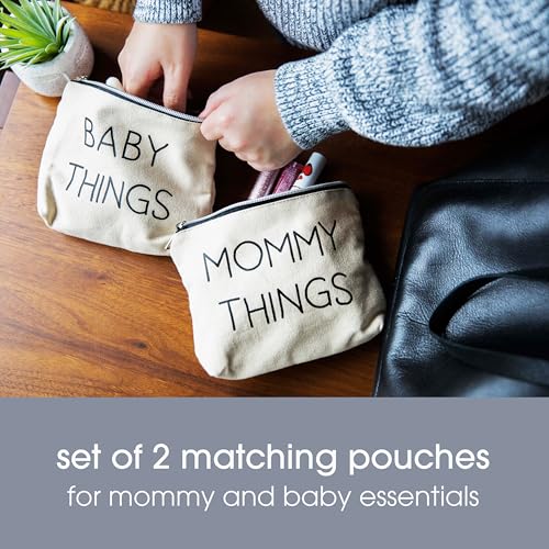 Pearhead Mommy and Baby Things Pouch Set, Canvas Zipper Organizer Bags for Diaper Bag and Travel, Cosmetic and Makeup Bag for Mom - color: Mommy and Baby Travel Pouches