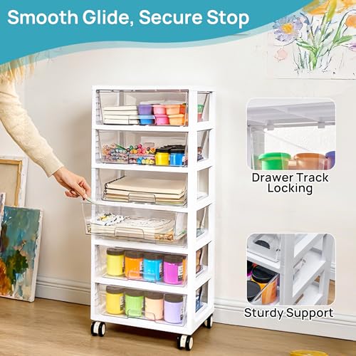 Vtopmart 6-Tier Rolling Cart with Deep Drawers, Clear Plastic Storage Organizer for Art & Craft Supplies, Toy, Office, Classroom, Bedroom, Bathroom - style: 6 Tier 6 Drawers