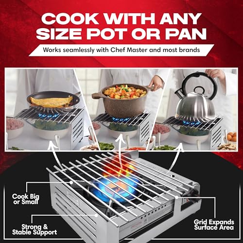 Chef Master Butane Stove Cover - Premium Stainless Steel Universal Fit - Any Standard Size Camping Stove - Portable Screen & Camping Wind Blocker - Camp Essentials for Outdoor & Indoor Cooking 90217 - size: Stainless Steel