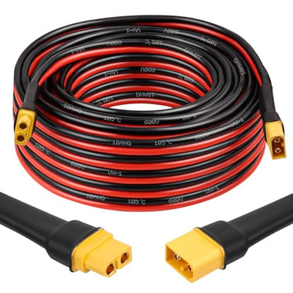 MOOKEERF XT60 Extension Cable 10AWG 40FT XT60 to XT60 Cable with Male to Female Connector for Portable Power Station Solar Panel RC Battery - size: 40FT