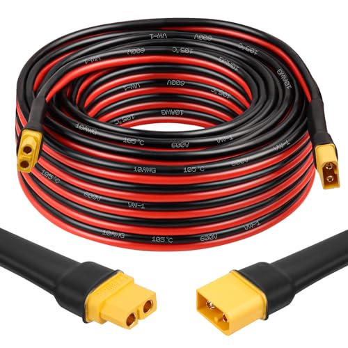 MOOKEERF XT60 Extension Cable 10AWG 40FT XT60 to XT60 Cable with Male to Female Connector for Portable Power Station Solar Panel RC Battery - size: 40FT