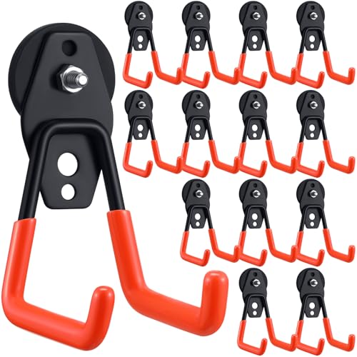 Landhoow 14 Pcs Large Magnetic Hooks Heavy Duty Garage Magnet Hooks Strong Storage Utility Magnetic Hangers with Anti Slip Rubber Coating for Indoor and Outdoor Hanging (Orange) - color: Orange