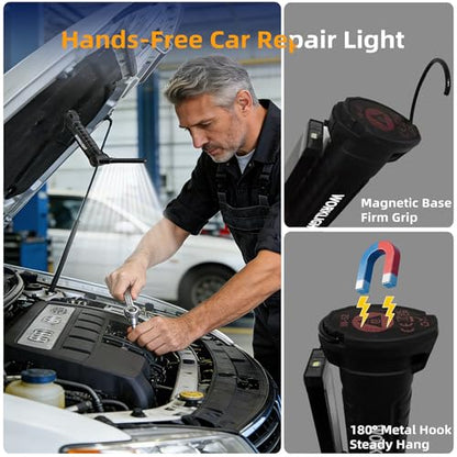 Tool Fathers Day Dad Gifts for Men Him Husband, LED Rechargeable Work Light for Mechanic with Magnetic Base Hook, Grill Light Inspection Flashlight 5 Modes 360° Rotate Car Repair Emergency Birthday - color: Black 4PCS
