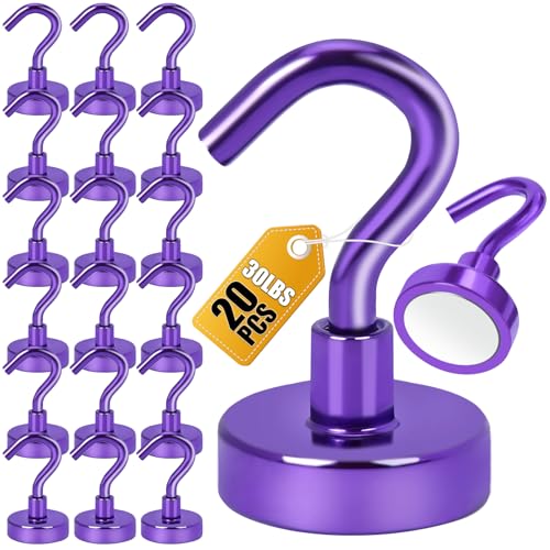 DIYMAG Magnetic Hooks, 30Lbs Strong Heavy Duty Cruise Magnet S-Hook for Classroom, Fridge, Hanging, Cabins, Grill, Kitchen, Garage, Workplace and Office Etc, (20 Pack-Purple) - color: Purple, size: 0.63in