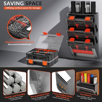 Hanging Tote Kit for Van Shelving Storage, Work Van Organizers and Storage Boxes, 3 Small Parts Tool Box Organizer 63 Compartments and 1 Metal Hanging Organizer Holder, Van Shelf Accessories