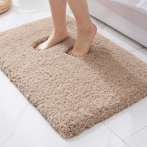 ILANGO Beige Bathroom Rugs 32" × 20" Non Slip & Super Absorbent Extra Thick Soft, Washable Bath Mat for Floor, Microfiber Plush Shaggy Bath Rug with Rubber for Bathtub Shower Room Sink - color: Beige, size: 1'8" x 2'8" (20''x32'' Bathroom Rug)