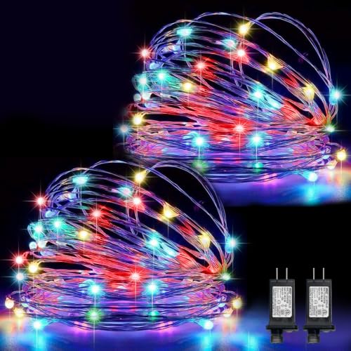 2 Pack Plug in Multicolor Fairy Lights, 33Ft 100 LEDs Waterproof Twinkle Firefly String Lights with Adaptor, Starry Lights for Indoor Outdoor Christmas Wedding Patio Garden Decoration - color: Multicolor, size: 2PK ( 2 X 100 Counts)