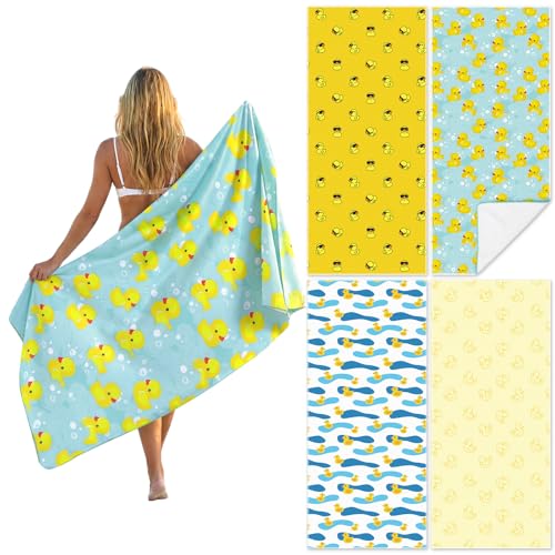 Frienda 4 Pack Microfiber Oversized Lightweight Beach Towel 71x32 in for Women Men Microfiber Quick Dry Sand Free Ocean Coastal Towels for Beach Pool Travel(Little Yellow Duck) - style: Little Yellow Duck