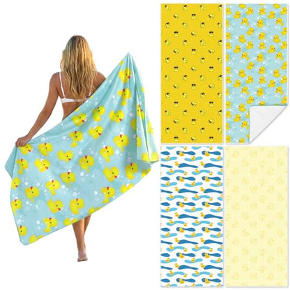 Frienda 4 Pack Microfiber Oversized Lightweight Beach Towel 71x32 in for Women Men Microfiber Quick Dry Sand Free Ocean Coastal Towels for Beach Pool Travel(Little Yellow Duck) - style: Little Yellow Duck