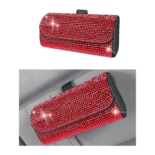 Ohleats Bling Sunglasses Holder for Sun Visor, Sparkling Glasses Sun Visor Organizer Case with Hidden Magnetic Closure, Auto Visor Crystal Eyeglasses Storage Case, Car Accessories (Bling Red) - color: Bling Red