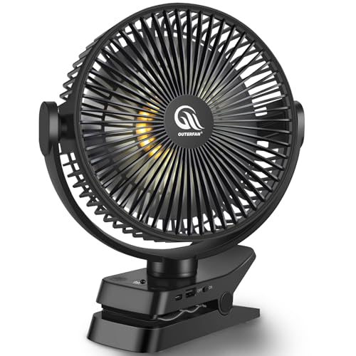 Clip On Fan 8 Inch, 12000mah Rechargeable Battery Powered Portable Fans With Remote Control, Lights, 5 Speeds, Timer, Strong Clamp USB Clip Fan for Bed, Stroller, Desk, Golf Cart, Tent, Treadmill - size: 8 Inch